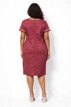 Women’s Burgundy African Print Midi Dress with Gold Detail