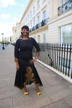 Hasina Black and Gold Embroidery Mermaid Dress