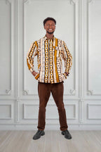 Men’s Mustard Stripe African Print Shirt – Short or Long Sleeve Ankara Shirt