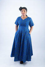 Elegant African Print Maxi Dress with Short Sleeves - Erimus