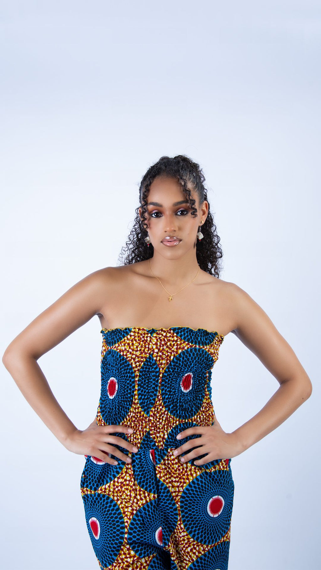 Vibrant Gathered Bandeau Blue Circular Ankara Jumpsuit