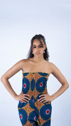 Vibrant Gathered Bandeau Blue Circular Ankara Jumpsuit
