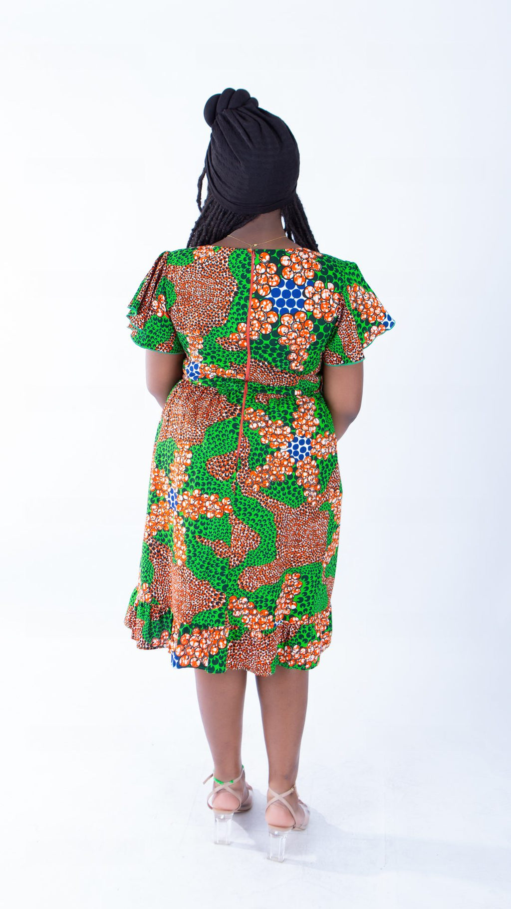 Sally Green V-neck Ankara Short Sleeve Wrap Style Dress