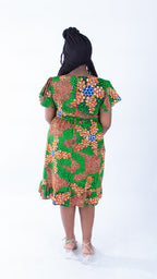 Sally Green V-neck Ankara Short Sleeve Wrap Style Dress