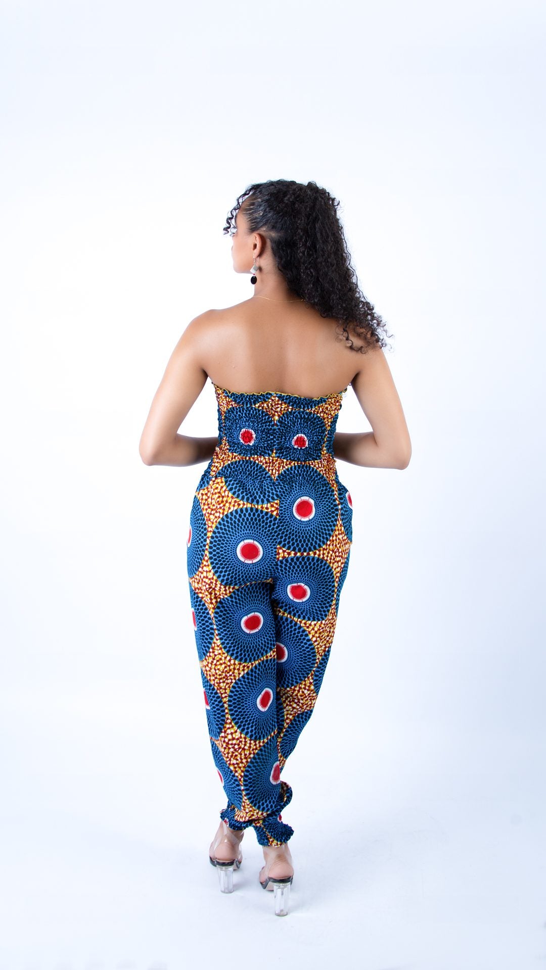 Vibrant Gathered Bandeau Blue Circular Ankara Jumpsuit