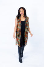 Mari Orange & Green Mix Ankara Weaved Sleeveless Kimono