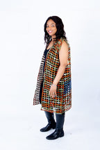 Mari Orange & Green Mix Ankara Weaved Sleeveless Kimono