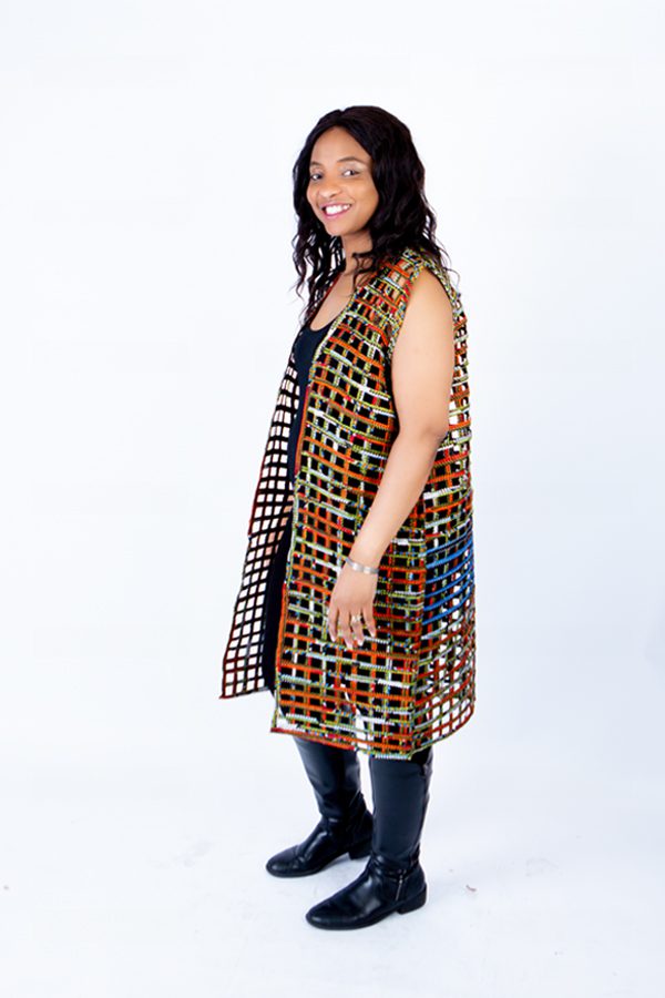 Mari Orange & Green Mix Ankara Weaved Sleeveless Kimono