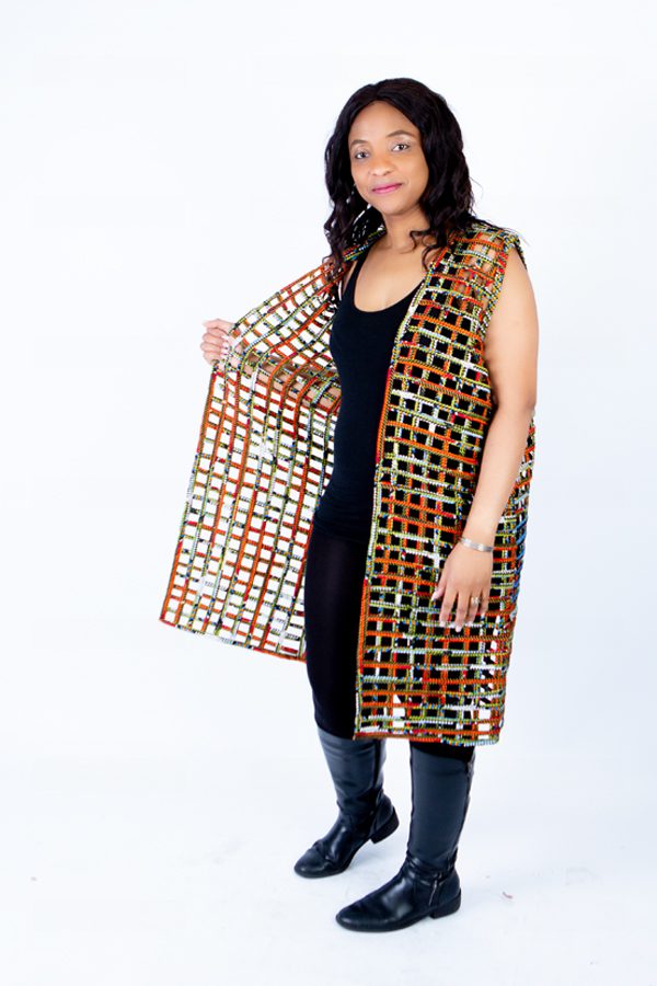 Mari Orange & Green Mix Ankara Weaved Sleeveless Kimono