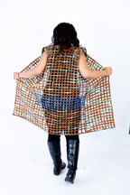 Mari Orange & Green Mix Ankara Weaved Sleeveless Kimono