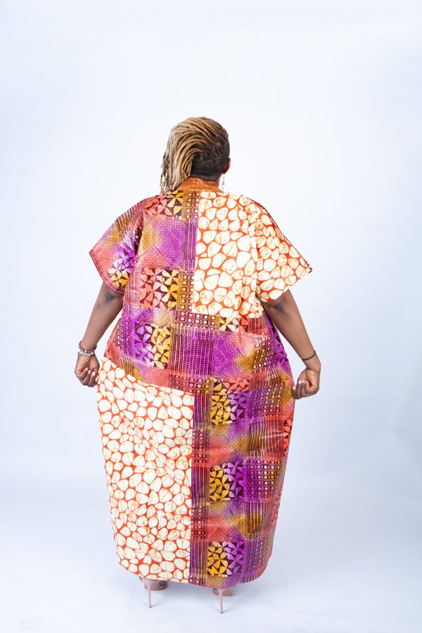 Adire Aso Oke blend Kaftan in Vibrant Pink Multi Print
