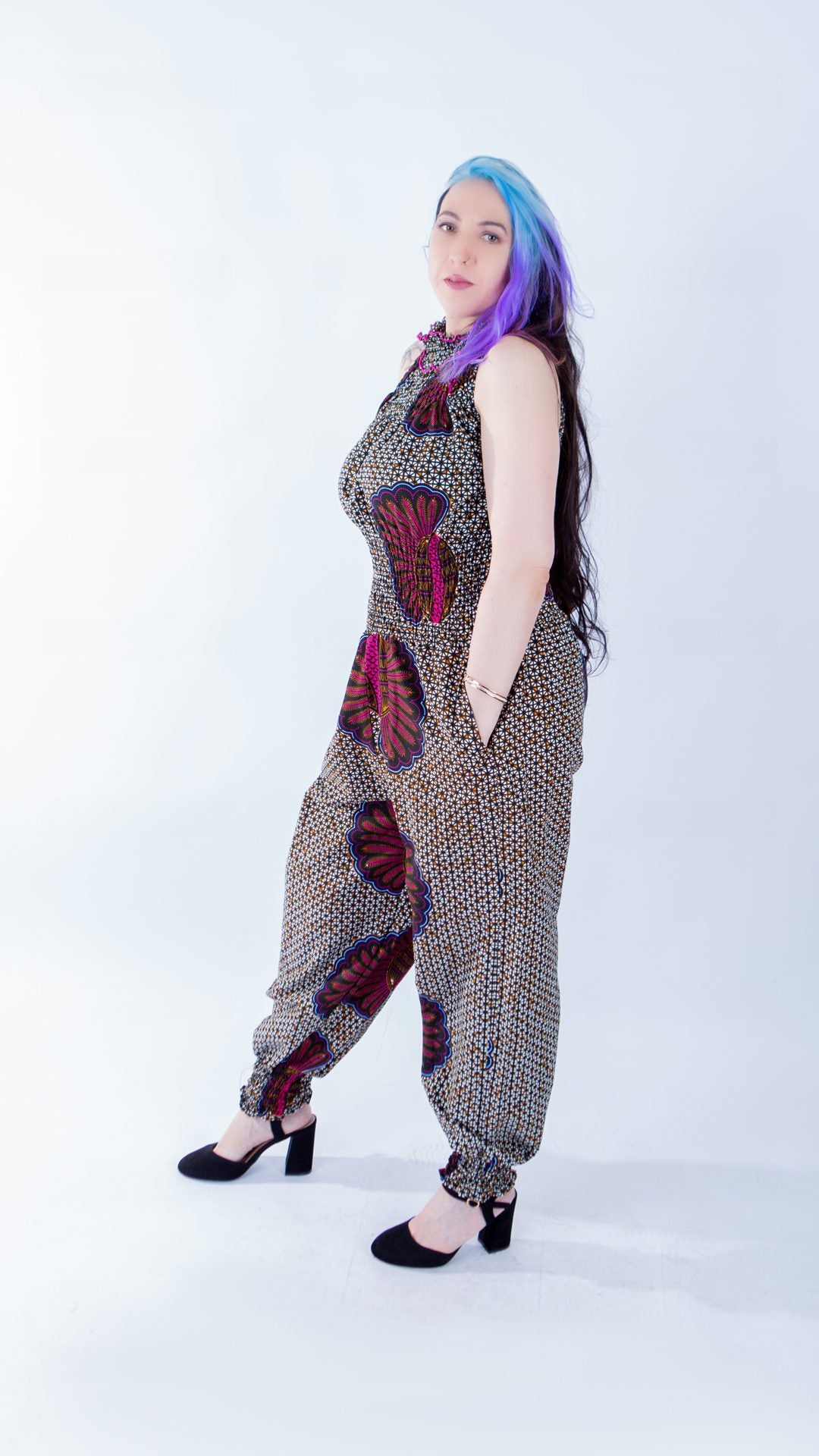 Vibrant Helen High Neck Floral Ankara Print Jumpsuit