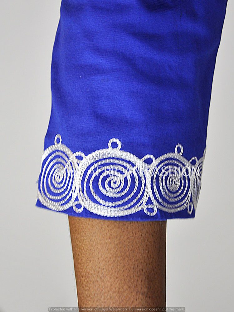 Blue African Midi Dress With Gold Embroidery