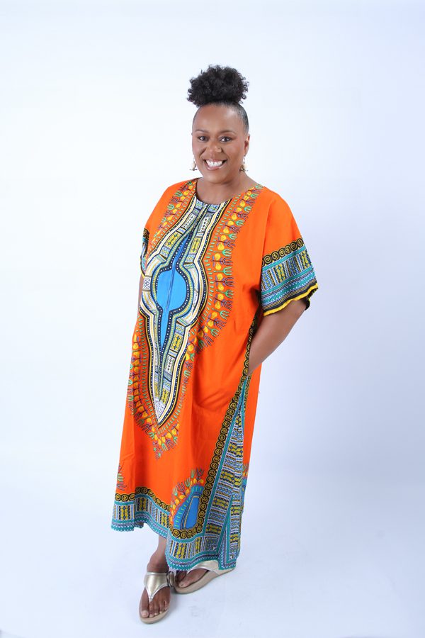 Orange Dashiki Kaftan Zip Front Maxi Dress