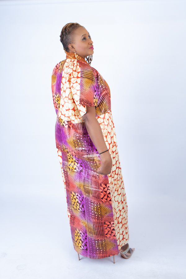 Adire Aso Oke blend Kaftan in Vibrant Pink Multi Print