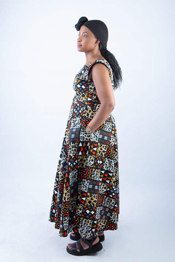Elegant Sleeveless African Print Maxi Dress - Maze