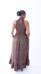 Denise Stunning Purple and Green Blend Ankara Halter Maxi