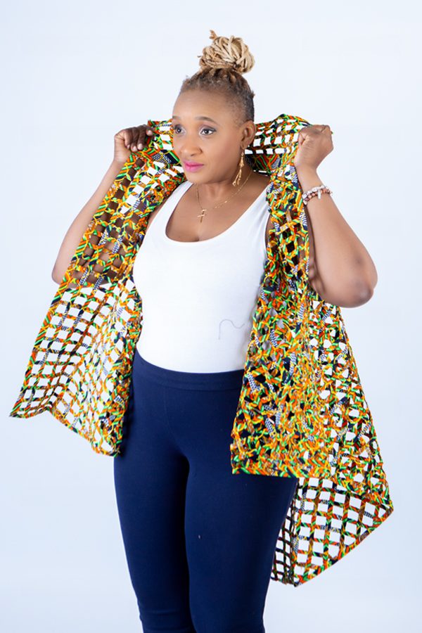 Berta Yellow Woven Asymmetrical Collared Sleeveless Kimono