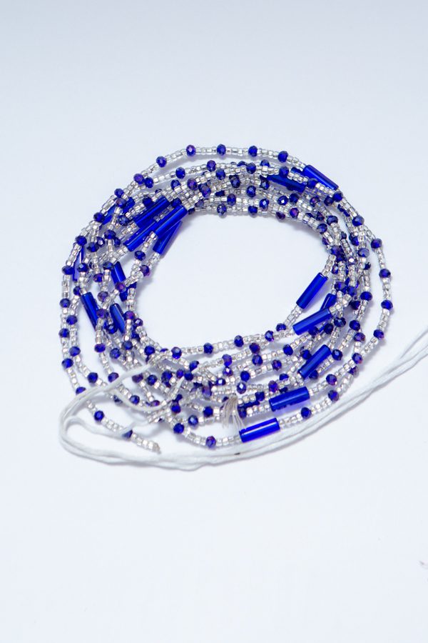 White and Blue  and Gold Waist beads