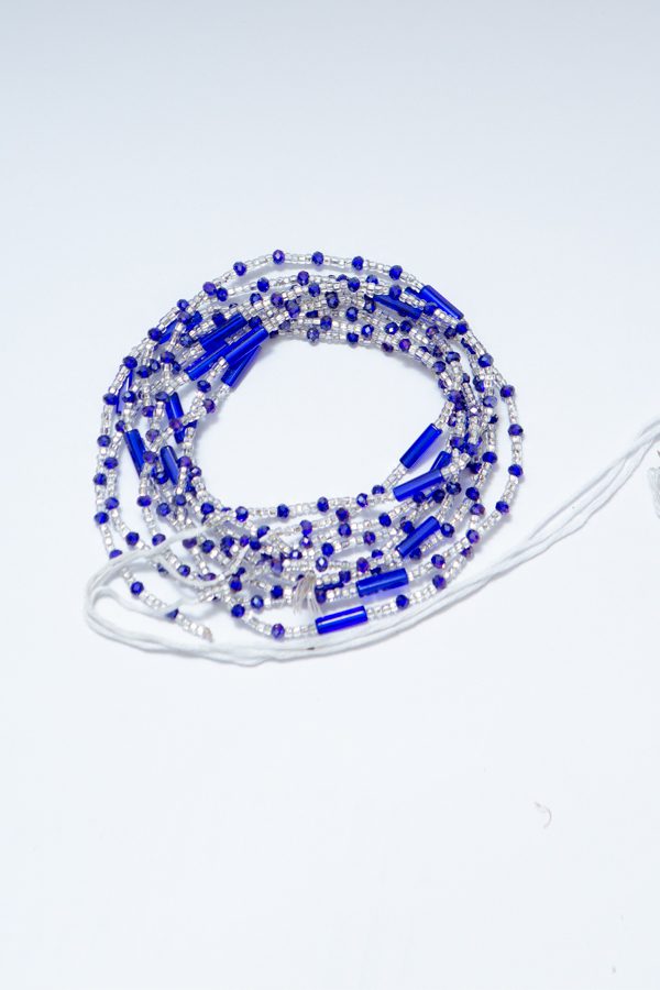 White and Blue  and Gold Waist beads