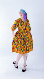 Sally Kente Collared Quarter Sleeve A-line Dress