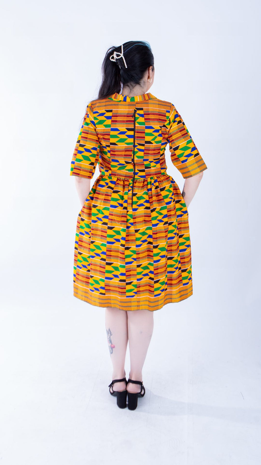 Sally Kente Collared Quarter Sleeve A-line Dress