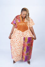 Adire Aso Oke blend Kaftan in Vibrant Pink Multi Print