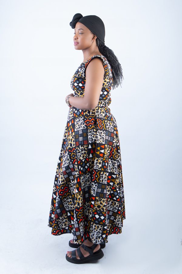 Elegant Sleeveless African Print Maxi Dress - Maze