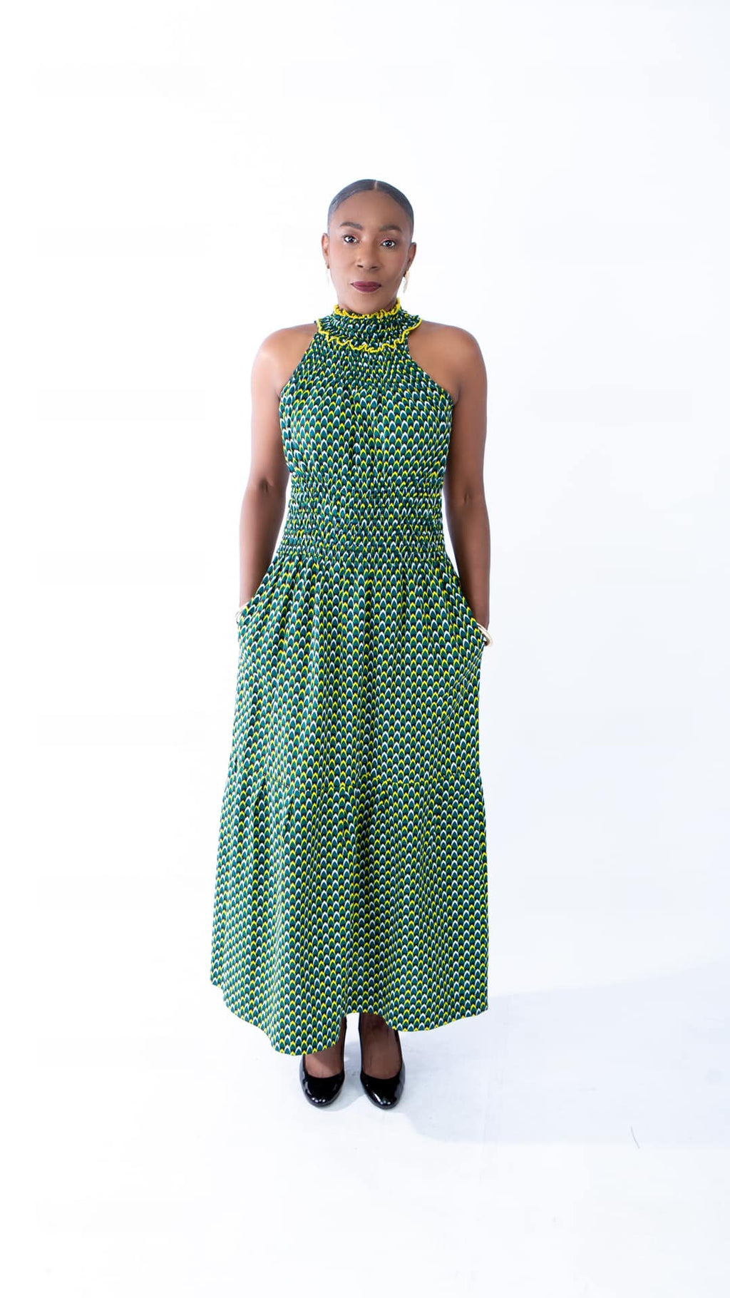 Denise Green High-neck Halter Maxi Dress in Beautiful Ankara