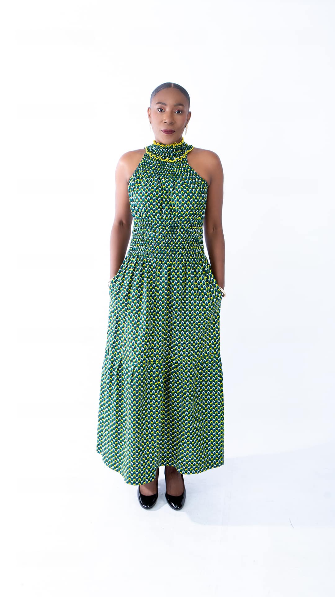 Denise Green High-neck Halter Maxi Dress in Beautiful Ankara