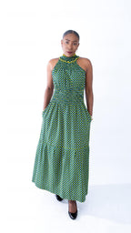 Denise Green High-neck Halter Maxi Dress in Beautiful Ankara