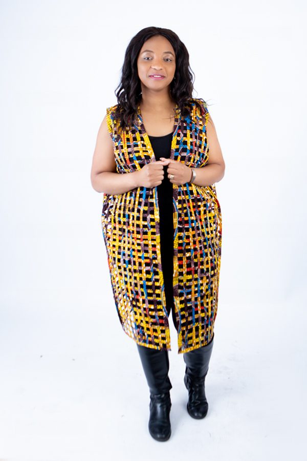 Mari Multi-colour Ankara Weaved Midi Sleeveless Kimono