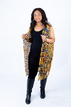 Mari Multi-colour Ankara Weaved Midi Sleeveless Kimono