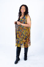 Mari Multi-colour Ankara Weaved Midi Sleeveless Kimono