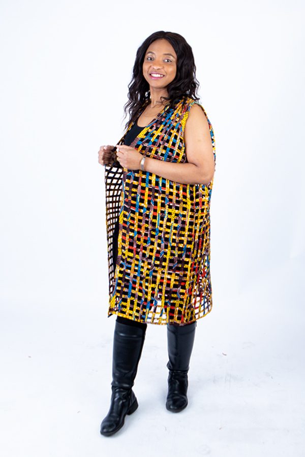 Mari Multi-colour Ankara Weaved Midi Sleeveless Kimono