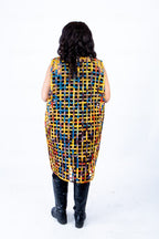 Mari Multi-colour Ankara Weaved Midi Sleeveless Kimono