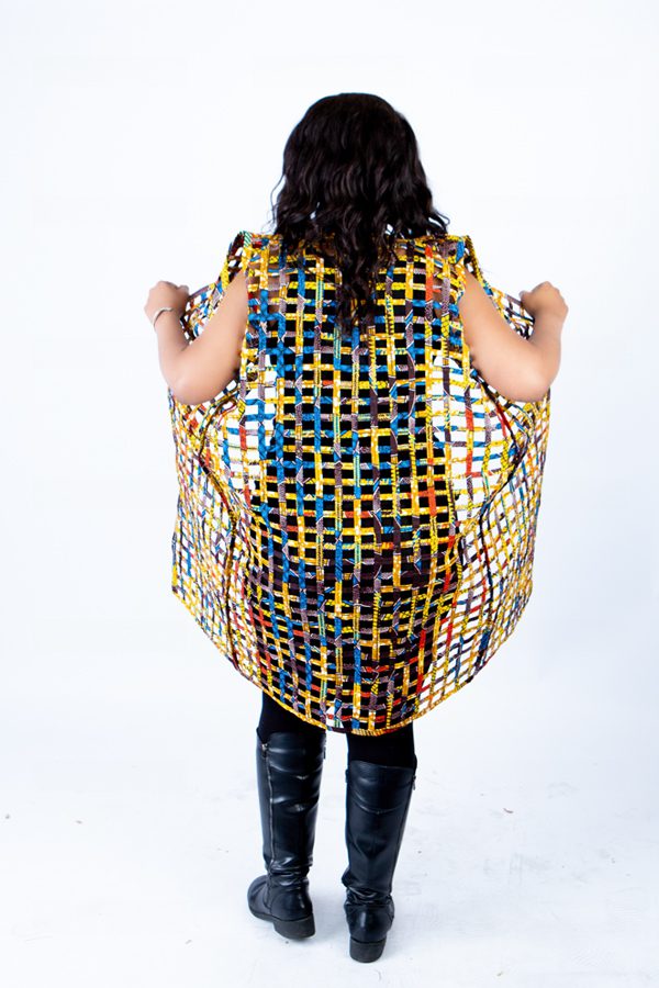 Mari Multi-colour Ankara Weaved Midi Sleeveless Kimono