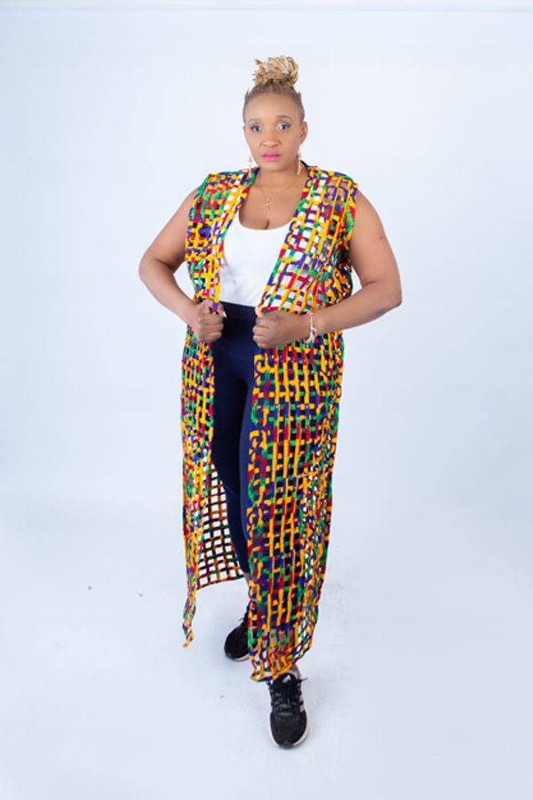 Rainbow Ada Ankara Weaved Full Length Sleeveless Kimono