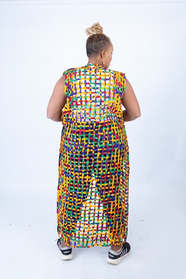 Rainbow Ada Ankara Weaved Full Length Sleeveless Kimono