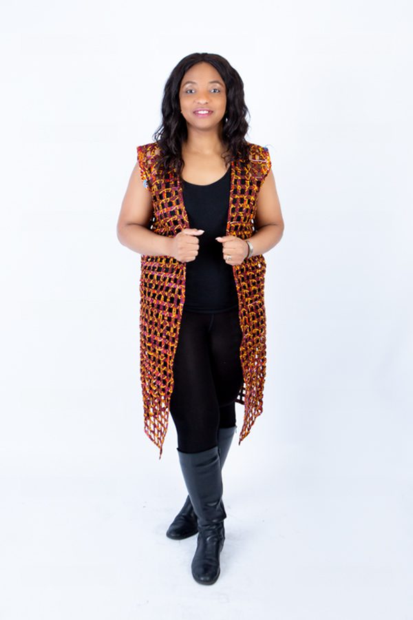 Mari Burnt Orange Ankara Weaved Midi Sleeveless Kimono