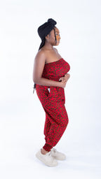 Merci Red Vine Ankara Print Bandeau and Puff Trouser Set