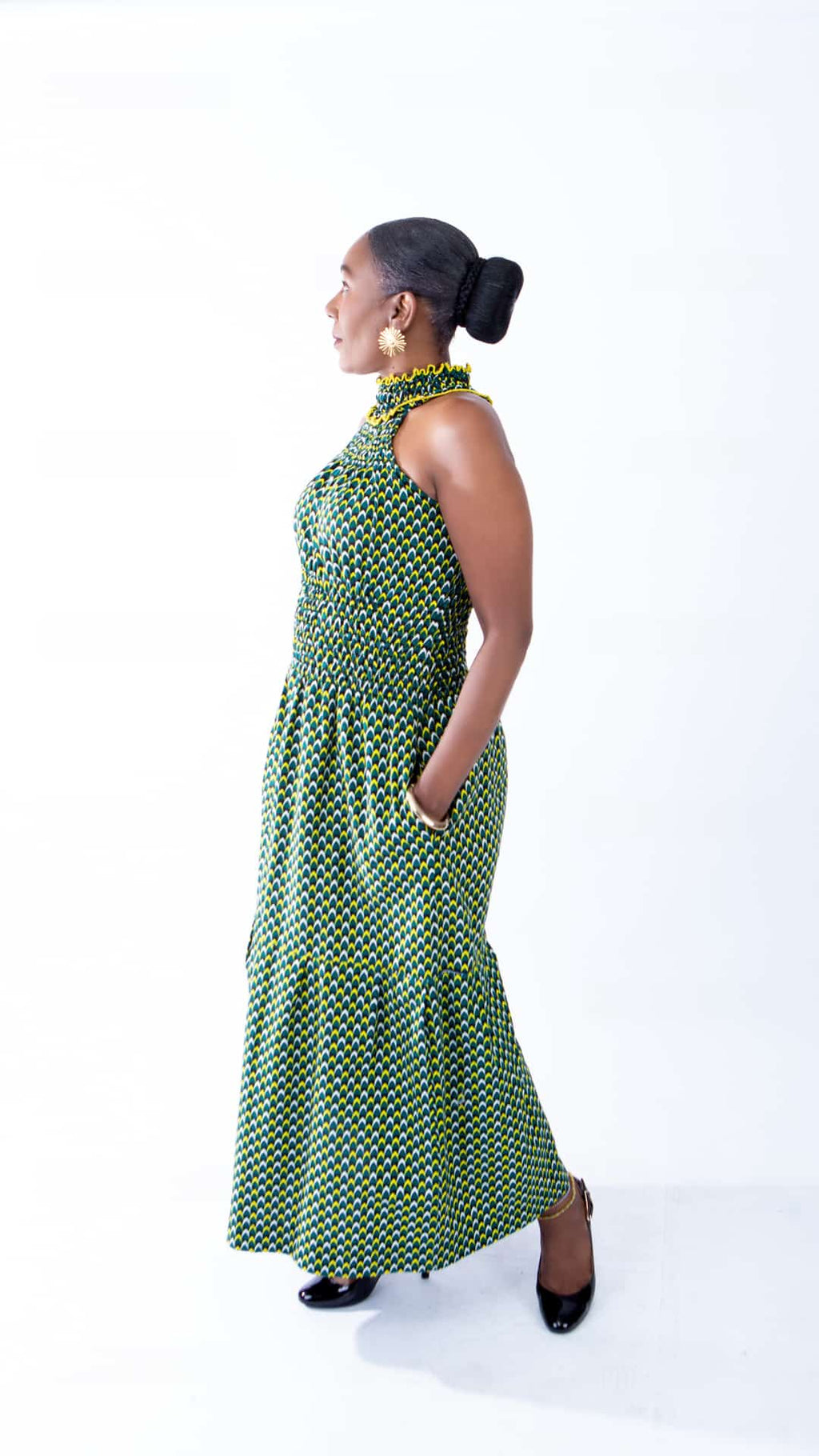 Denise Green High-neck Halter Maxi Dress in Beautiful Ankara