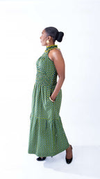 Denise Green High-neck Halter Maxi Dress in Beautiful Ankara