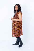 Mari Burnt Orange Ankara Weaved Midi Sleeveless Kimono