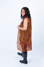 Mari Burnt Orange Ankara Weaved Midi Sleeveless Kimono
