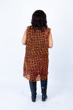 Mari Burnt Orange Ankara Weaved Midi Sleeveless Kimono