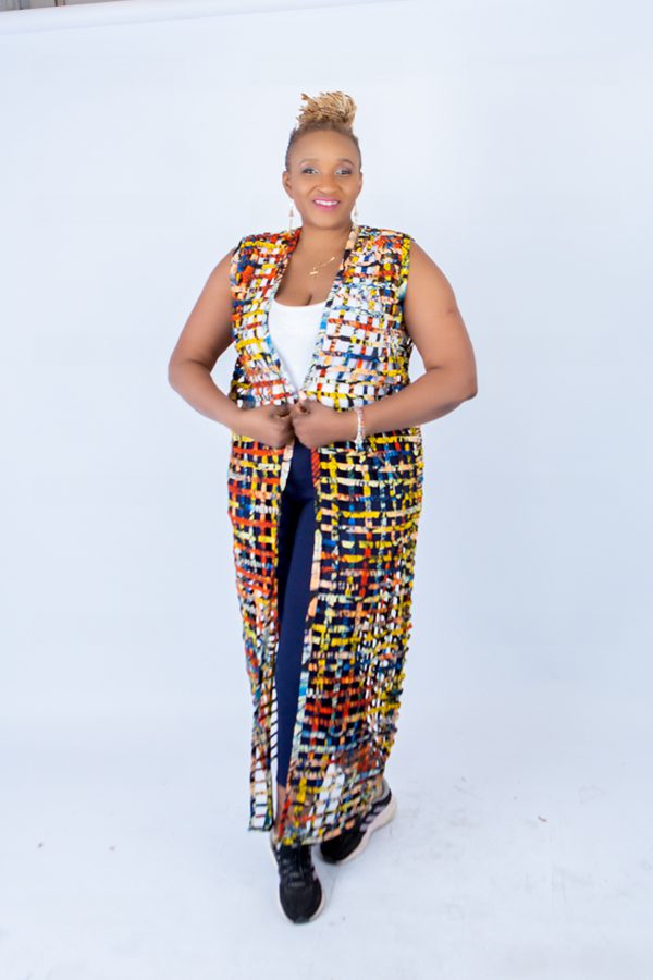 Multi-colour Ada Ankara Weaved Maxi Sleeveless Kimono