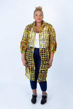 Sue Lemon Yellow Ankara Weaved Mid Puff Sleeve Throw