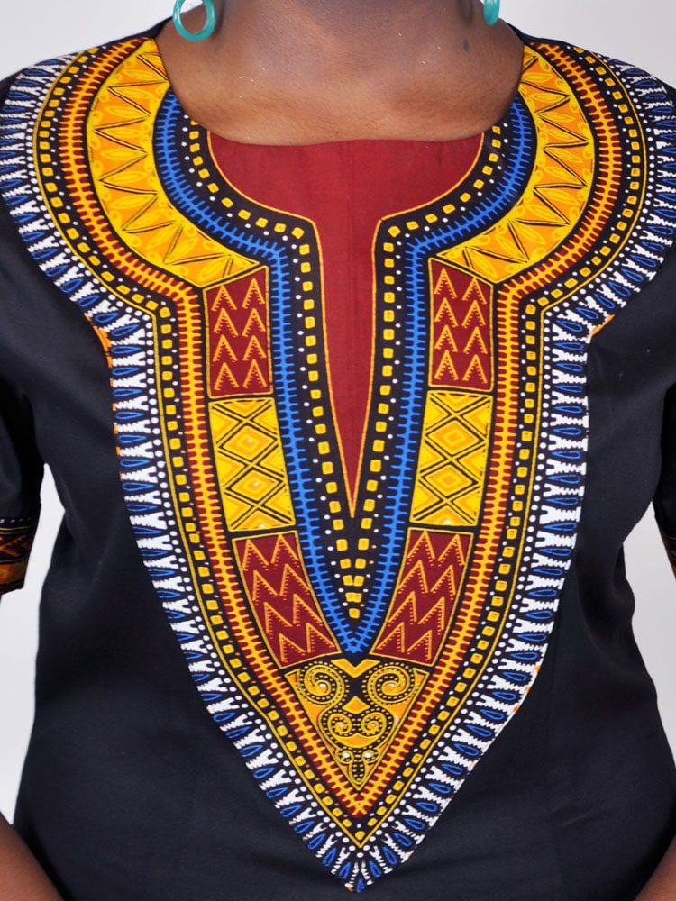 Dashiki & Polished Cotton Mix Midi Dress