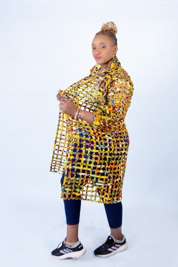 Sue Lemon Yellow Ankara Weaved Mid Puff Sleeve Throw